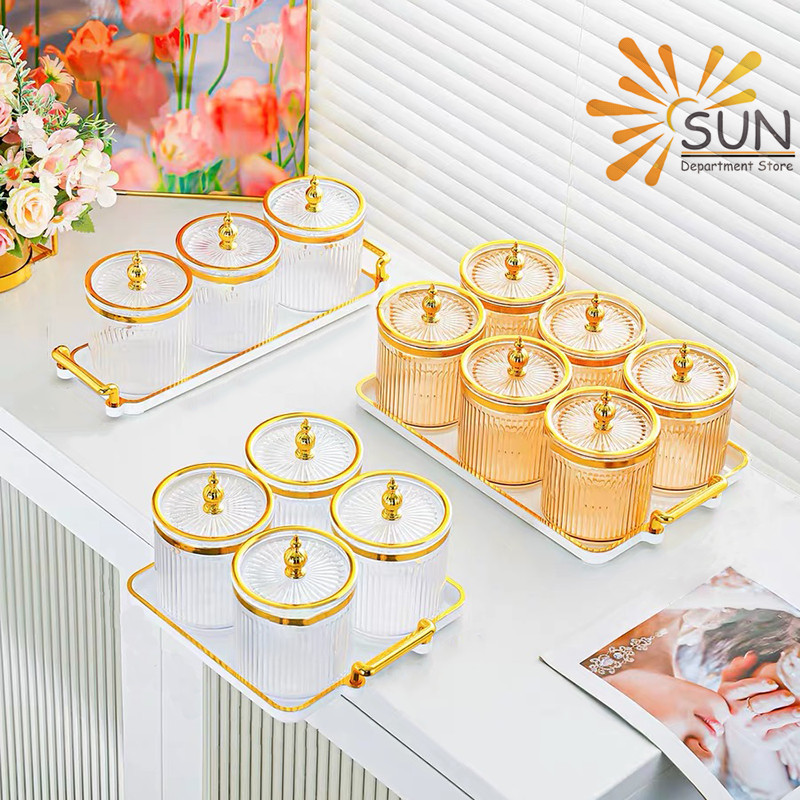 Emas Snack Tray Kue Storage Jar Snack Cemilan Kotak Makanan Toples Lebaran Set Nampan Topless Natal 