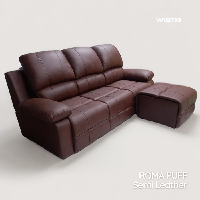 Sofa 3 Seater Dudukan Roma Puff Minimalis Kulit Semi Leather