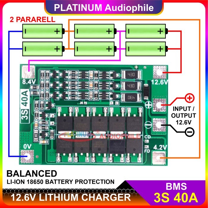 JT99 Lithium Baterai Charger Modul | 3S 12.6V 40A BMS Protection Board