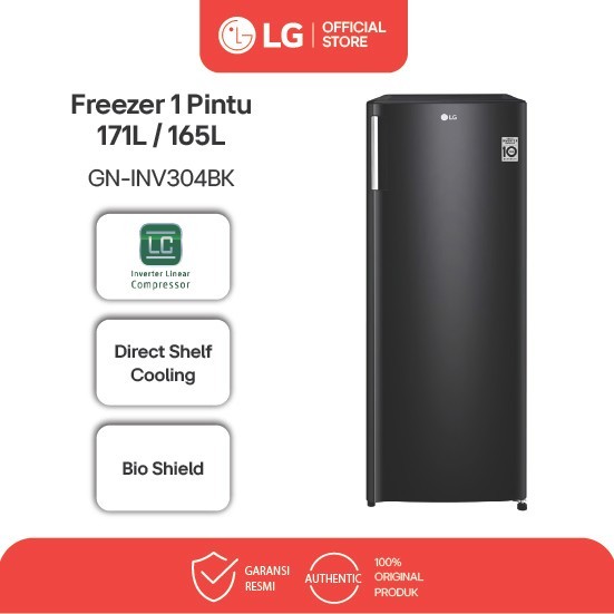 LG Standing Freezer 6 Rak GN-INV304BK/SL 171L Gross/ 165L Nett - Smart Inverter Compressor, Bio Shie