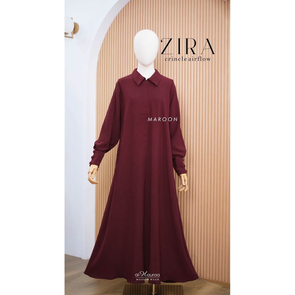Gamis Zira Crincle Airflow maroon Al Haura Gamis Syar'i Baju Haji Umrah Kajian Syari - Salma Fashion