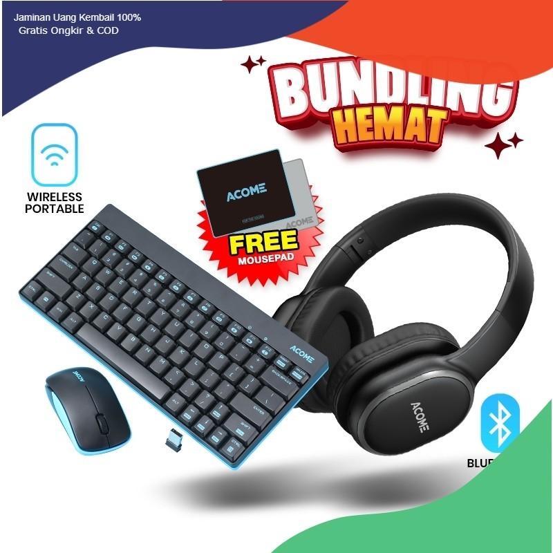tocao.id ACOME Special Bundling Keyboard Mouse Kombo AKM2000 + ACOME Tune H2 Headphone Bluetooth 5.3
