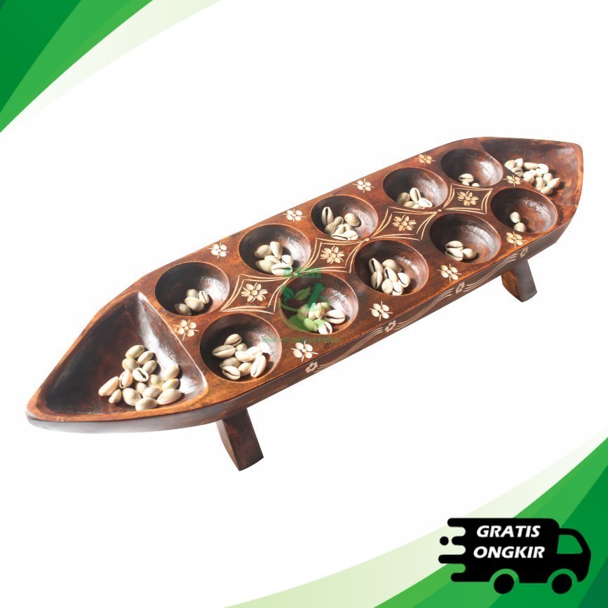 [akhi.id] DAKON KAYU / Mainan Tradisional Klasik Congklak Dakon Kayu jati Asli Bentuk Kapal / LUMBUN