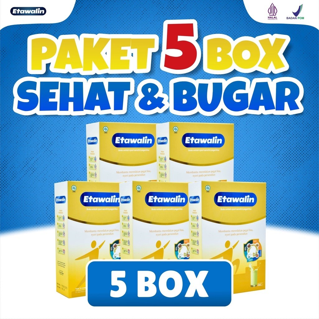 

Paket 5 box Susu Etawalin - Susu Etawalin Susu Kambing Bubuk - Mengatsi Masalah Persendian dan Asam Urat Pada Tubuh Resmi Terdaftar Bpom dan Mui Halall