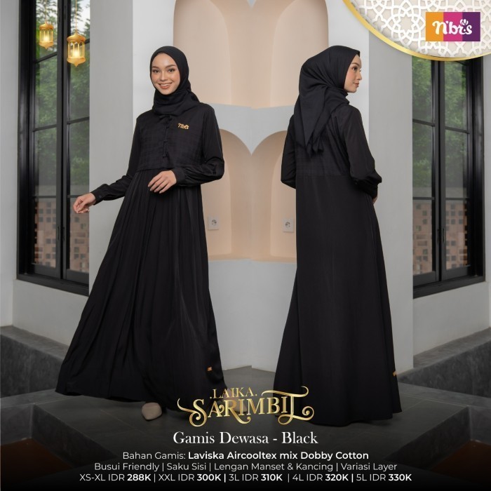 Gamis Nibras Laika Warna Hitam Polos Baju Umroh Haji Branded Syari Ori - Hitam Black, XS