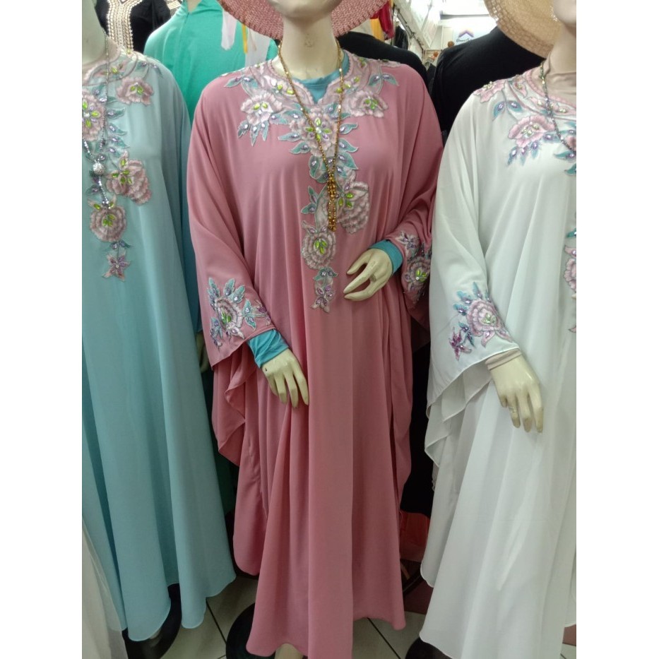 PROMO Dress Kaftan Mewah Terbaru Gamis Kaftan Lebaran Modern Kekinian - Putih