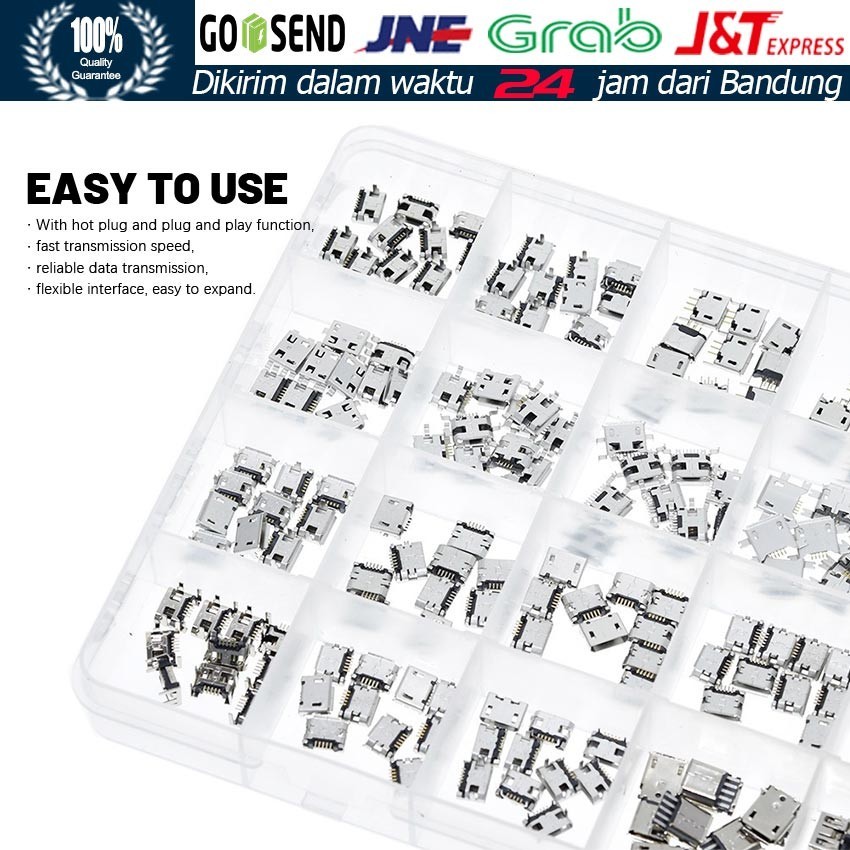 50/60/240Pcs  Soket Micro USB 5 Pin Type B Female Berbagai Model Conector Charger