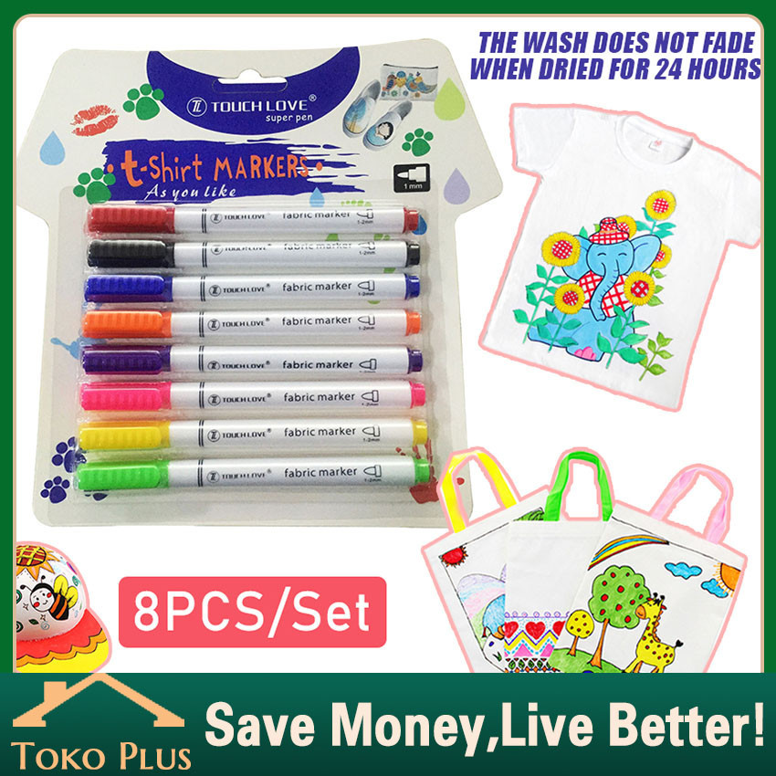 

8Pcs/Set Spidol Penanda Kain Spidol Permanen Kain Tekstil Baju Kanvas Decor Textile / Water Erasable Pen / Fabric Shirt Marker Permanen
