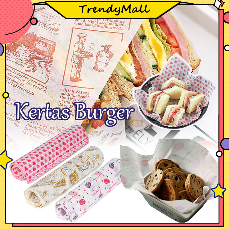 Paper Wrap /Roti Sandwich Burger Kue Dessert Wax Paper Anti Minyak isi 10 lembar/alas bekal bento