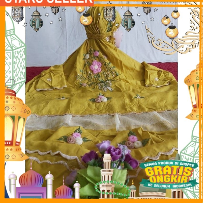 MUKENA ANAK-ANAK LAJURAN BAHAN RAYON  ADEM  MOTIF  TILE/ Pink Dusty Fanta Merah muda