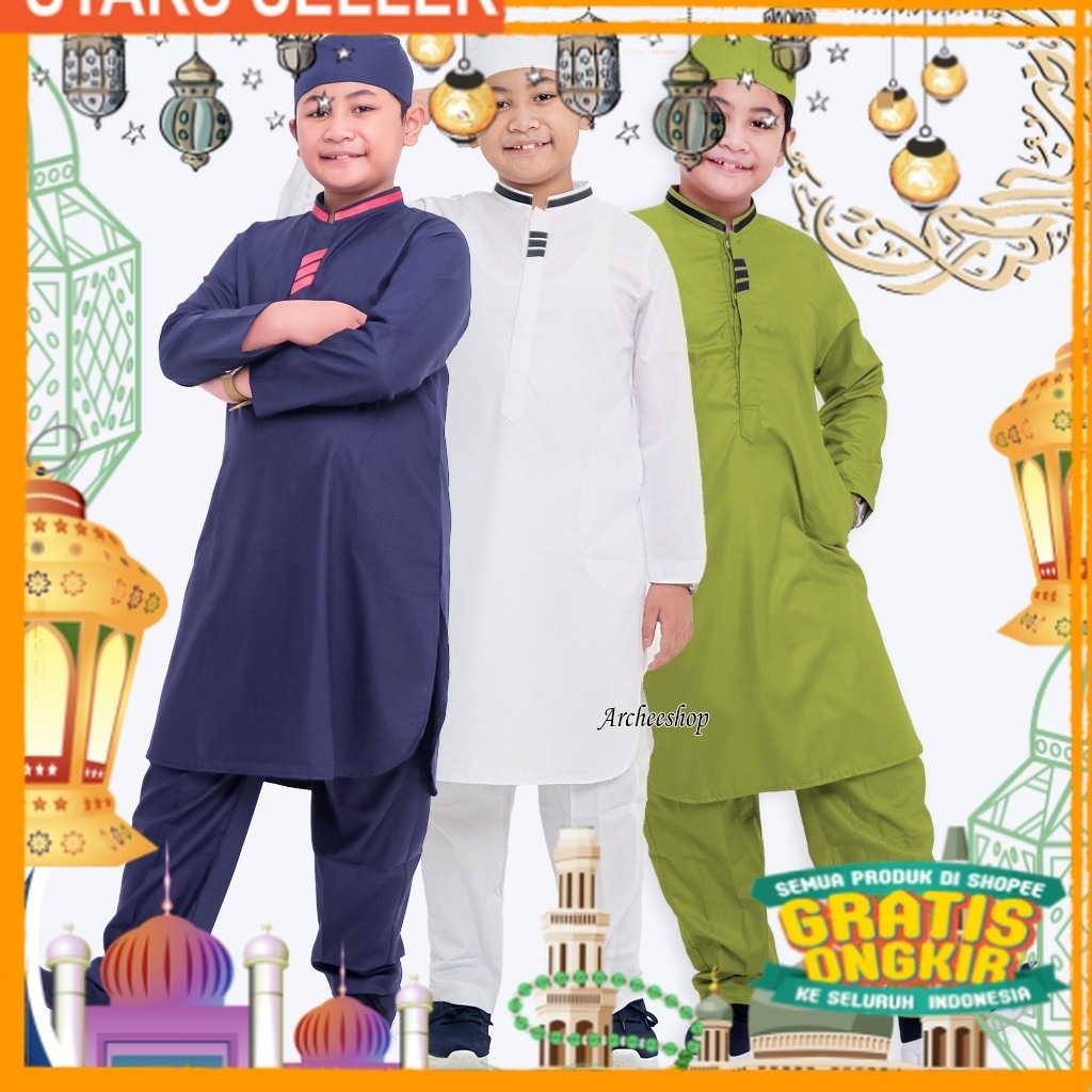 Setelan Baju Koko Anak Laki Laki Kurta Cowok Muslim Lengan Panjang PASHA/ Pink Dusty Fanta Merah mud