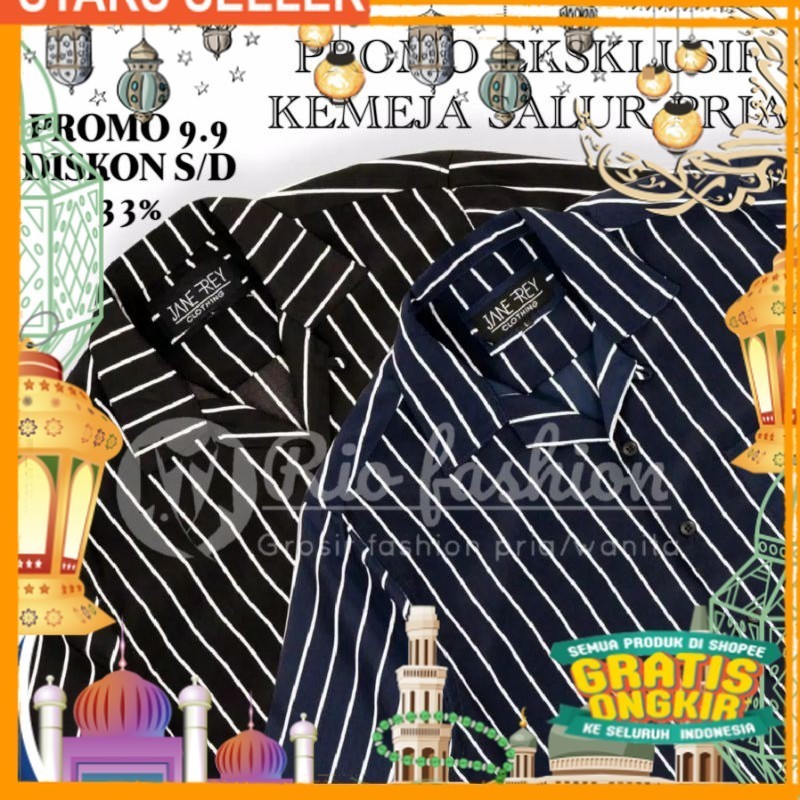 KEMEJA SALUR PRIA STRIPE LENGAN PENDEK COWOK 4559/ Pink Dusty Fanta Merah muda