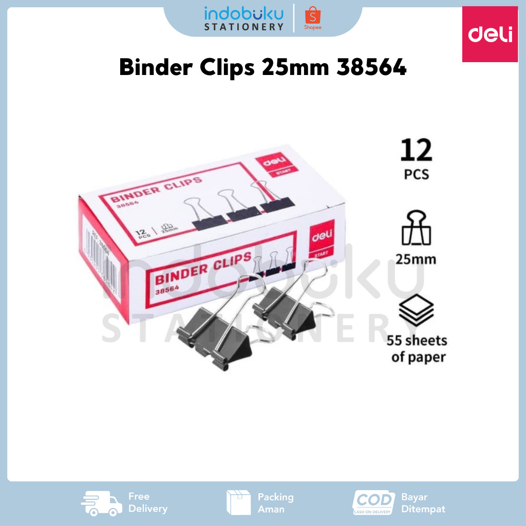 

Binder Clips Deli 25mm 38564 (1 Box Isi 12pcs)