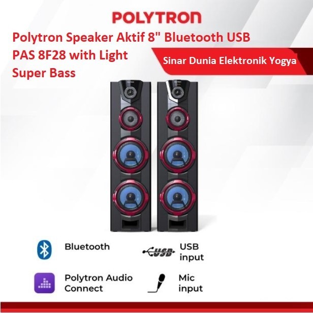 Polytron Speaker Aktif 8" Bluetooth USB Mic PAS 8F28 Light Super Bass