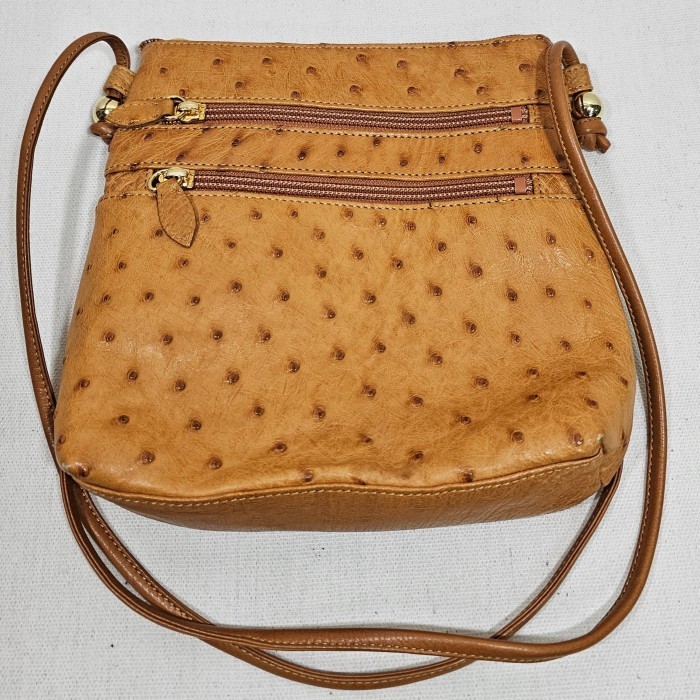 Sling crossbody shoulder bag Ostrich genuine leather vintage yellow