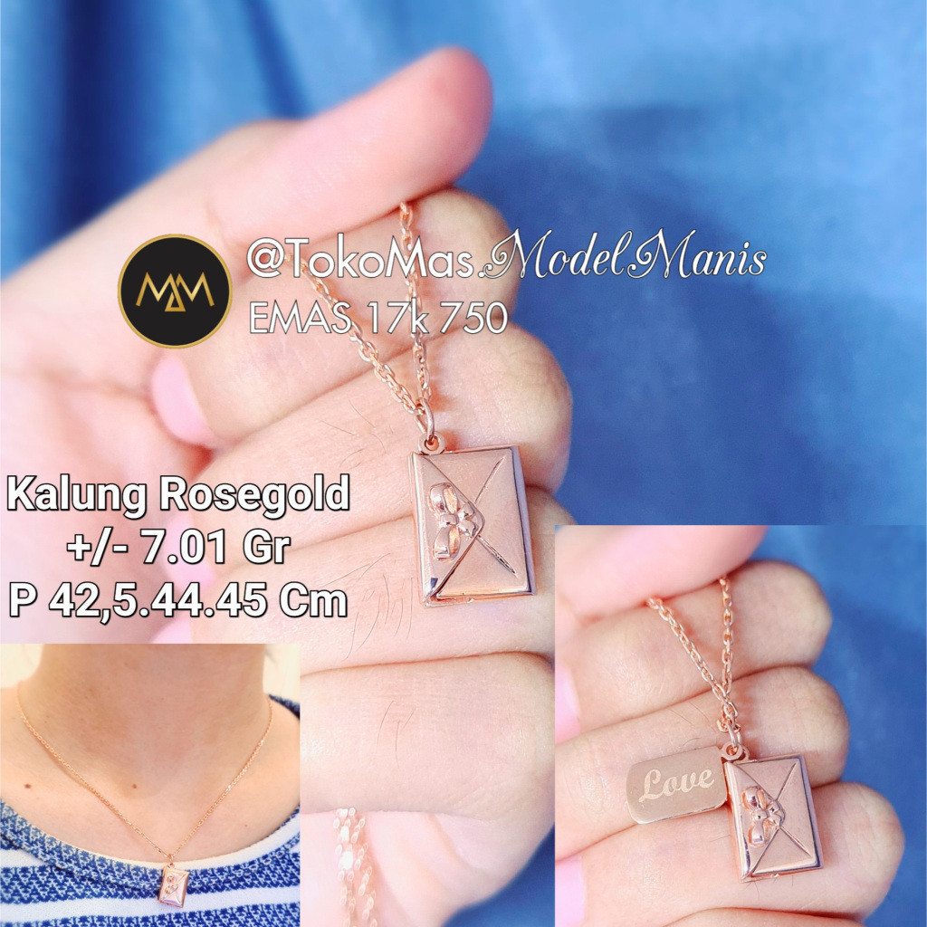 

Kalung Amplop Pita Surat Love Emas Rosegold 750 kadar 17k