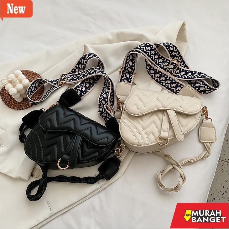 Tas spesial lebaran- BJ57350 - BEIGE/BLACK - TAS SLEMPANG WAVE KEKINIAN HANDBAG SLEMPANG SLINGBAG CR