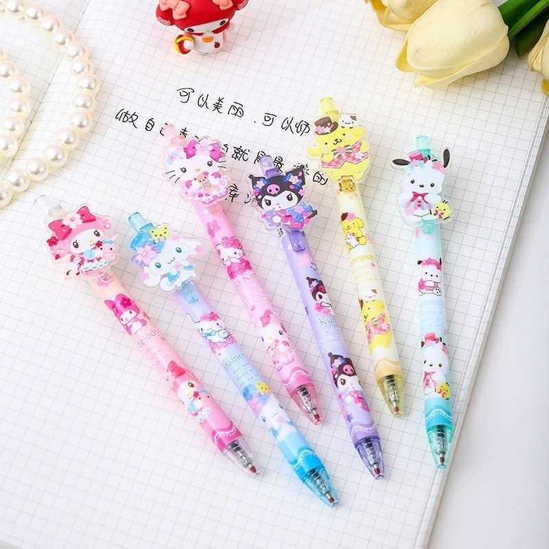 

Pulpen Cetekan/Klik Fancy Mika Gel Sanrio/Labubu/Capybara || Bolpoint Mekanik Pena Tinta Hitam