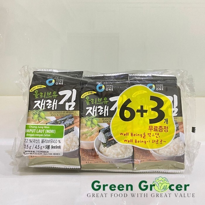 

CHUNG JUNG ONE Seaweed/Nori with Olive Oil 6+3 4.5GR x9 /Rumput Laut