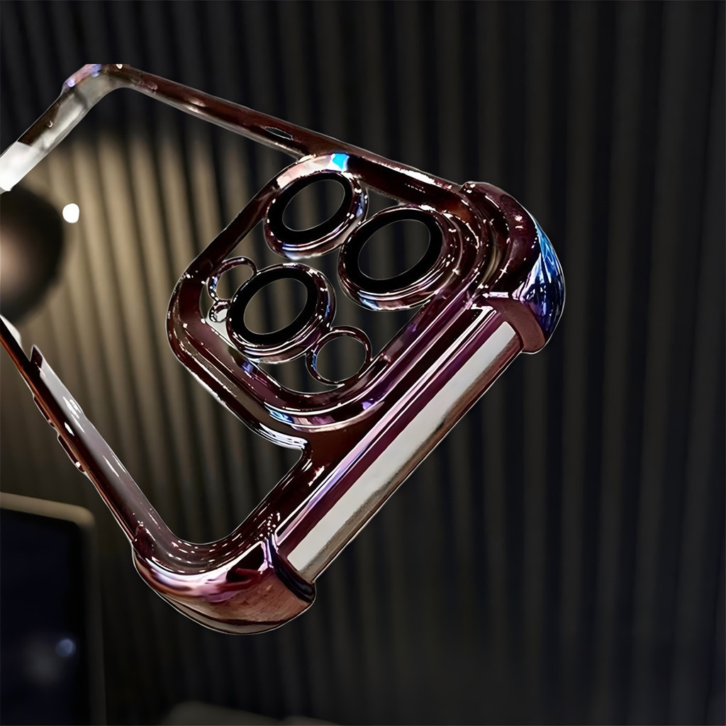 Casing Silver Airbag Mewah Shockproof Transparan 15pro Hard Case 14pro Plated Phone Case Untuk iPhon