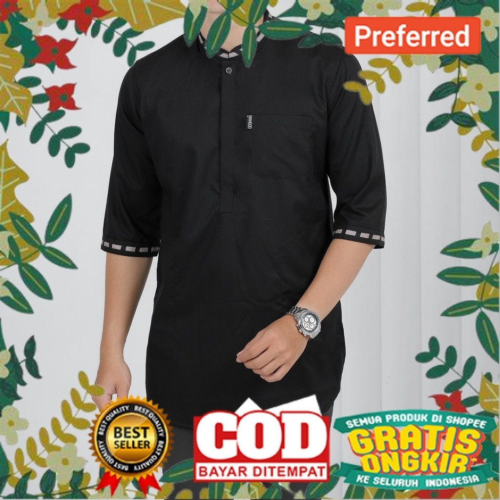 KURTA MALIQ OOSMAN - Qurta Pakistan Pria Dewasa Lengan 3/4 Warna Hitam Navy Hijau Abu Putih// OUTFIT