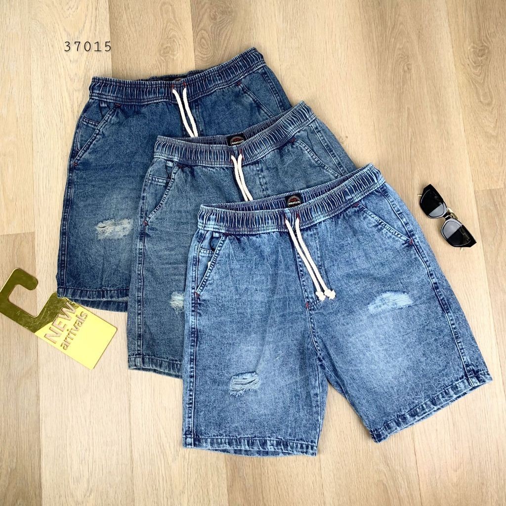 CELANA PENDEK JEANS MODEL SOBEK TEMBUS BASIC JEANS PENDEK PRIA PREMIUM CELANA 3/4 PINGGANG KARET JEA