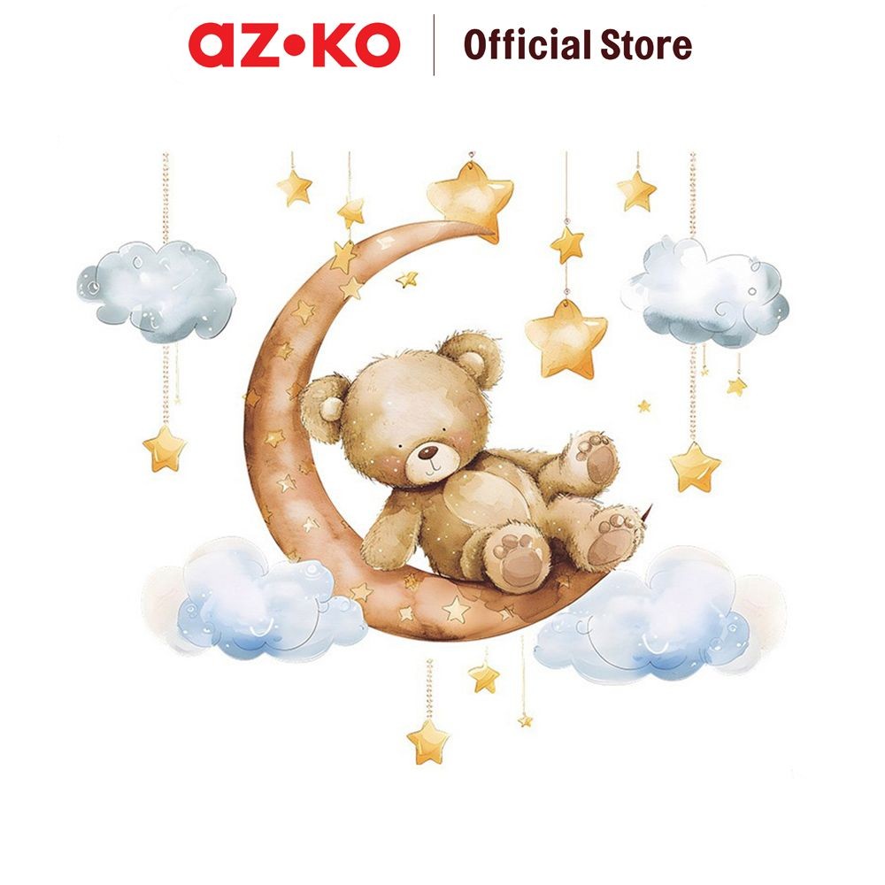 AZKO Forhom Stiker Dinding Moon Bear wall sticker dekorasi rumah tempel hiasan tembok motif home int