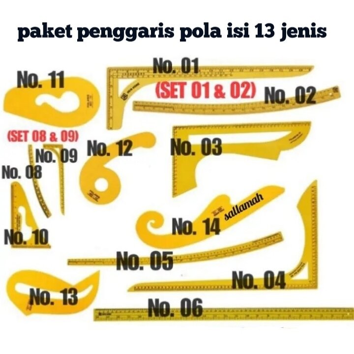 

penggaris . pola kumpit paket isi 13 jenis penggaris .