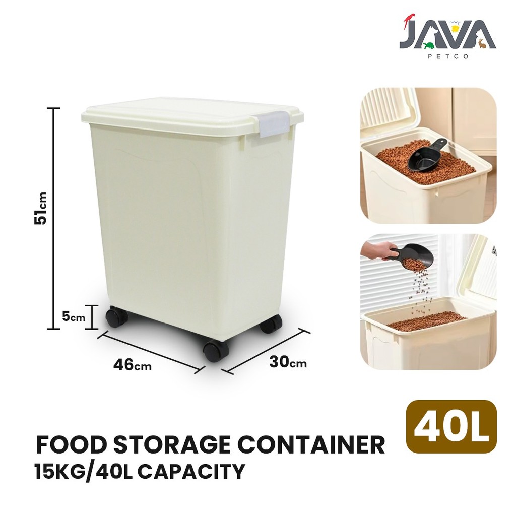 Pet Food Storage PC1 Tempat Penyimpanan Makanan Hewan Ikan airtight kedap udara 40L 15Kg