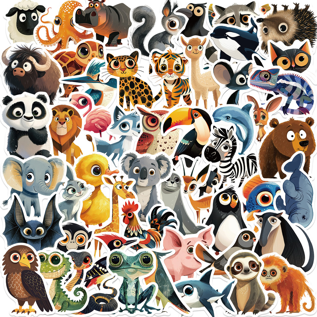 

55Pcs Cartoon Animal Sticker Cute Toy Game Tag DIY Gift Sealing Label Children Label Thank You Stickers Decoration Supplies