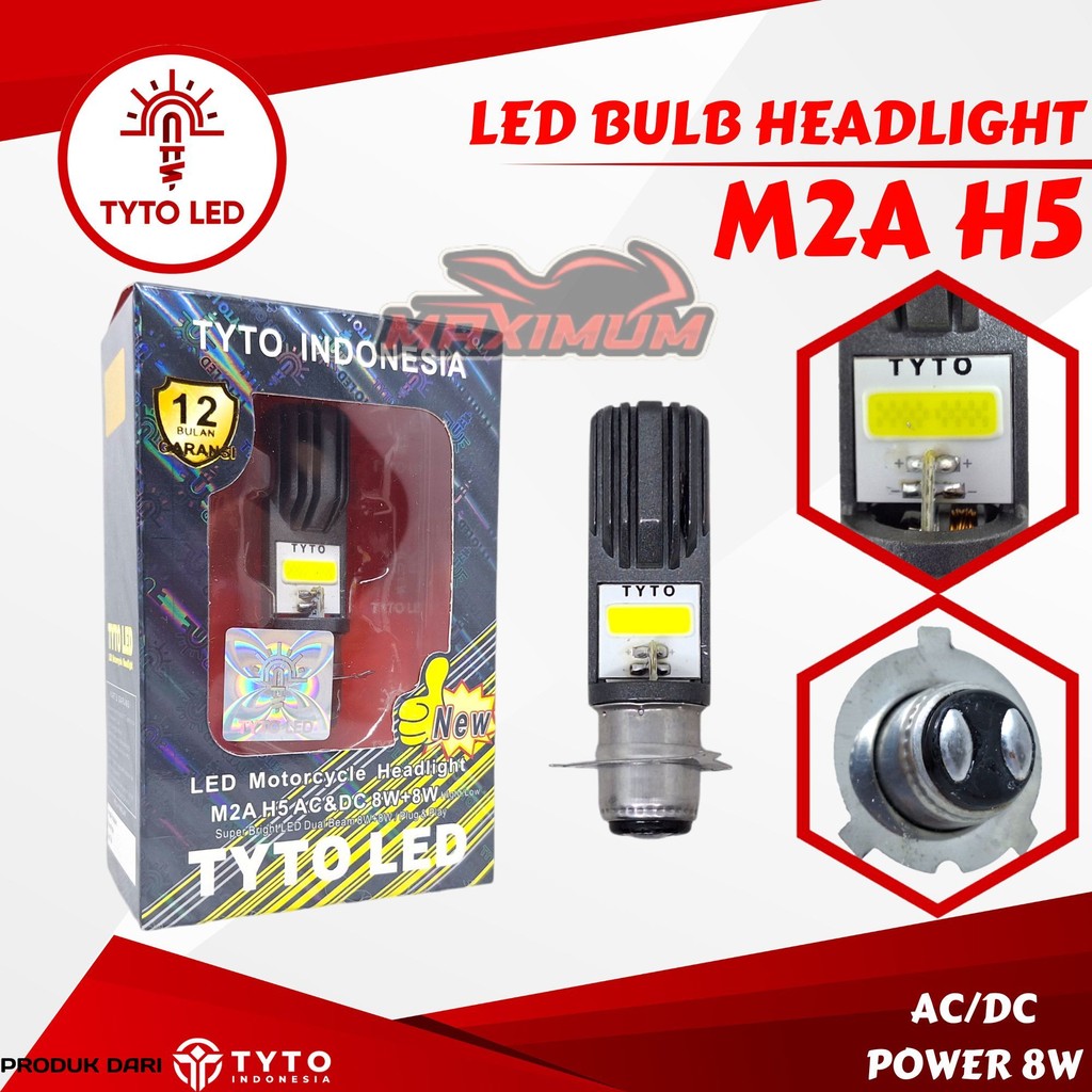 Lampu Depan LED Motor TYTO M2A Socket H5 Ac/Dc Dual Beam 8Watt Waterproof