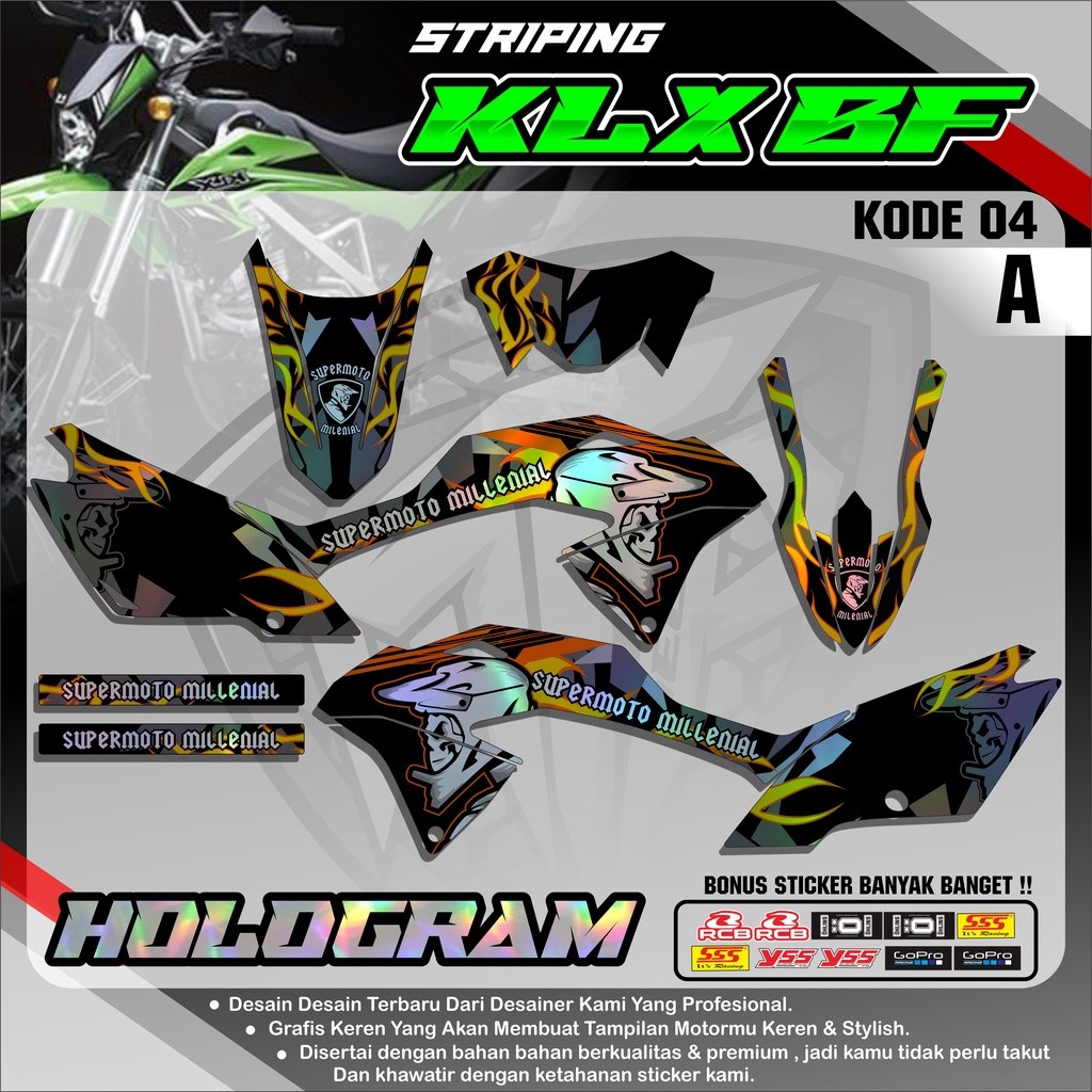 Sticker DECAL HOLOGRAM PELANGI KLX 150 G/BF/SE Motif Supermoto  - Awet & Sudah Antigores