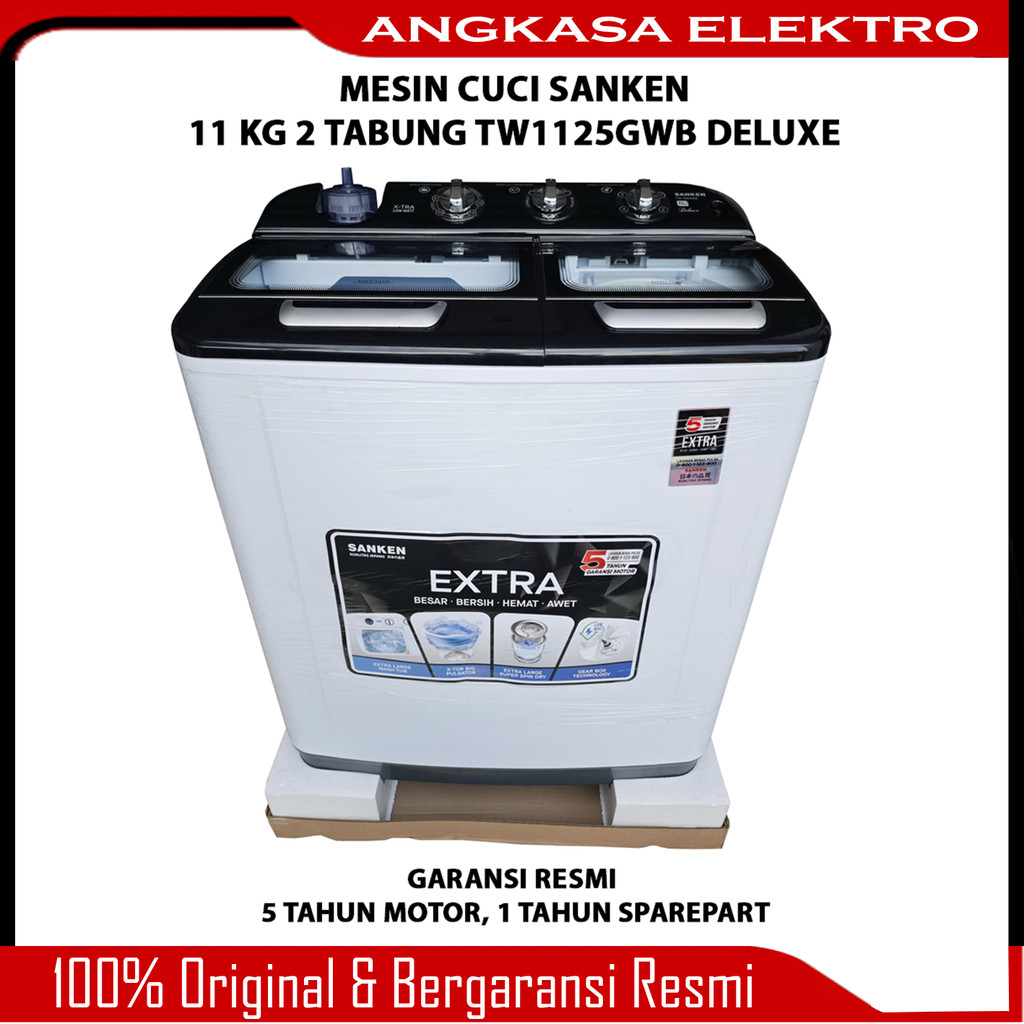 Mesin Cuci Sanken 11 Kg 2 Tabung TW1125GWB Deluxe Xtra Low Watt Garansi Resmi 5 Tahun