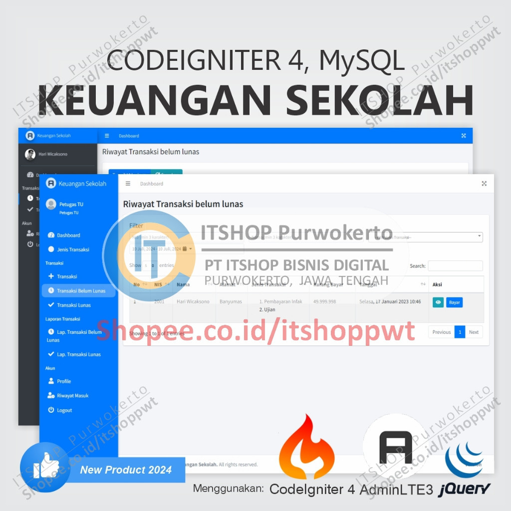Source Code Aplikasi Web Pembayaran Keuangan Sekolah menggunakan Codeigniter 4