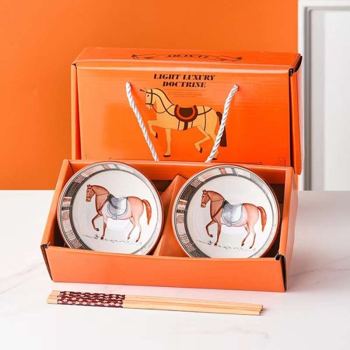 

Mangkok Souvenir Kuda Hermes Gift Hampers Imlek Natal Lebaran Box Oren - KUDA SET 2