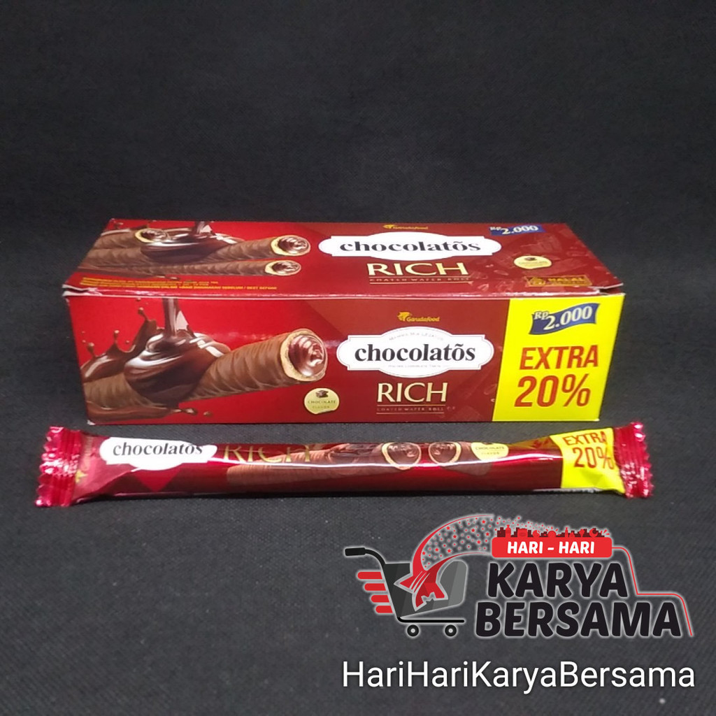 

MAKANAN RINGAN GARUDA CHOCOLATOS RICH COATED WAFER ROLL BOX 12'S X 19GR