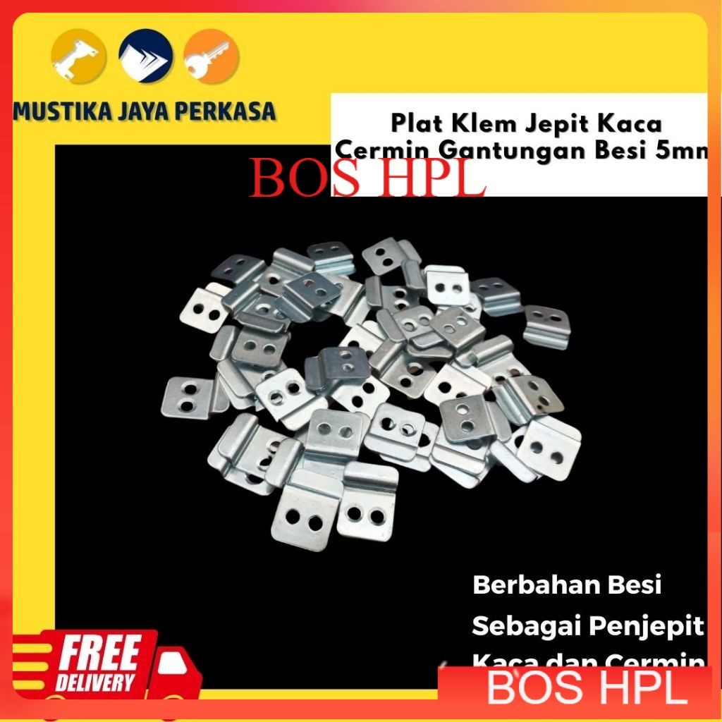 (50 Pcs) Plat Klem Penjepit Kaca Besi 5mm