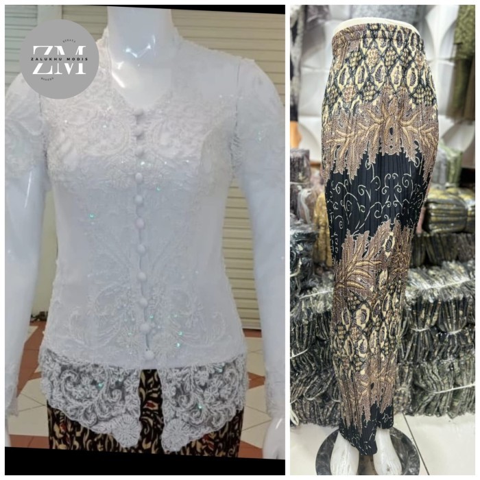 "V.NLN" - setelan kebaya wisuda kerah sunda tile full payet/kebaya pengantin wanita lengan panjang -