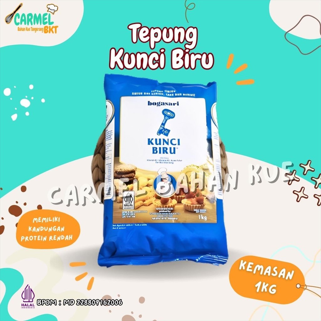 

Terigu Kunci Biru Premium 1kg - Tepung Protein Rendah untuk Kue Kering Cake Cookies