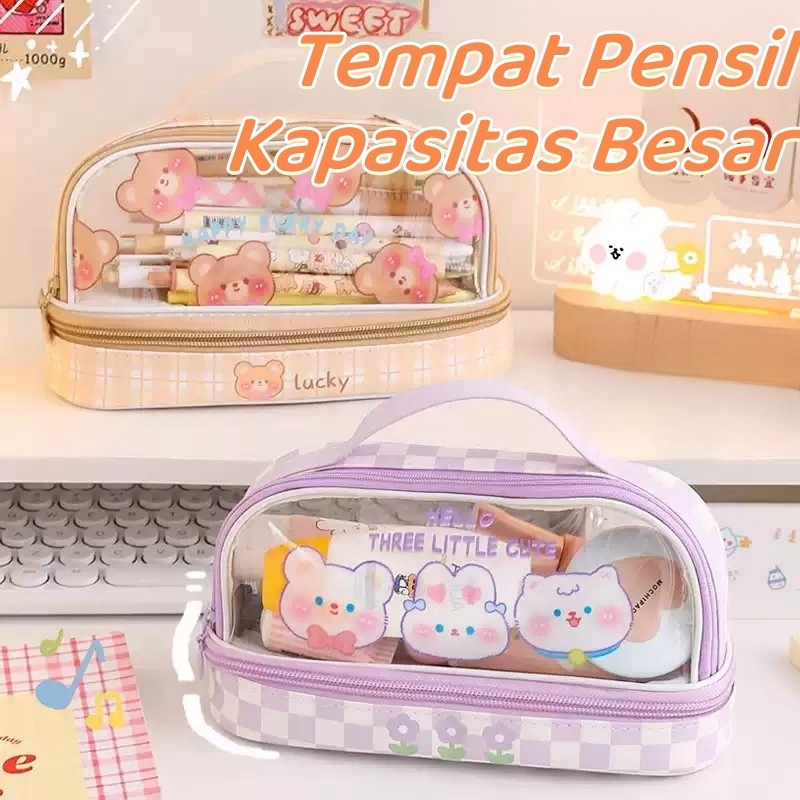

CARAT Tempat Pensil Besar Transparan PVC Pencil Case Tas/Tas Alat Tulis Transparan Berkapasitas Besar Tempat Pensil Murid Lucu Kotak Pensil Anak