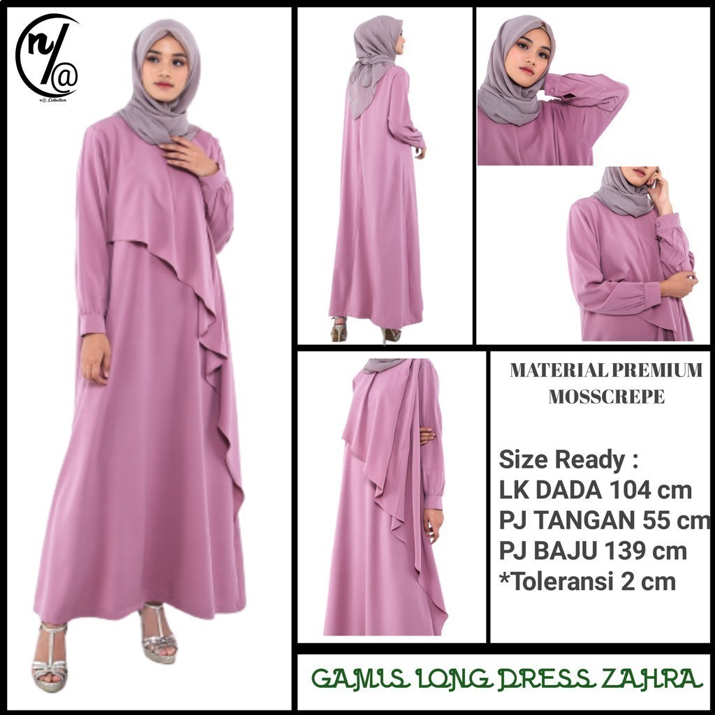 GAMIS LONG DRESS ZAHRA WARNA PINK- PROMO baju gamis 2024 viral| baju lebaran 2024 remaja model baru 