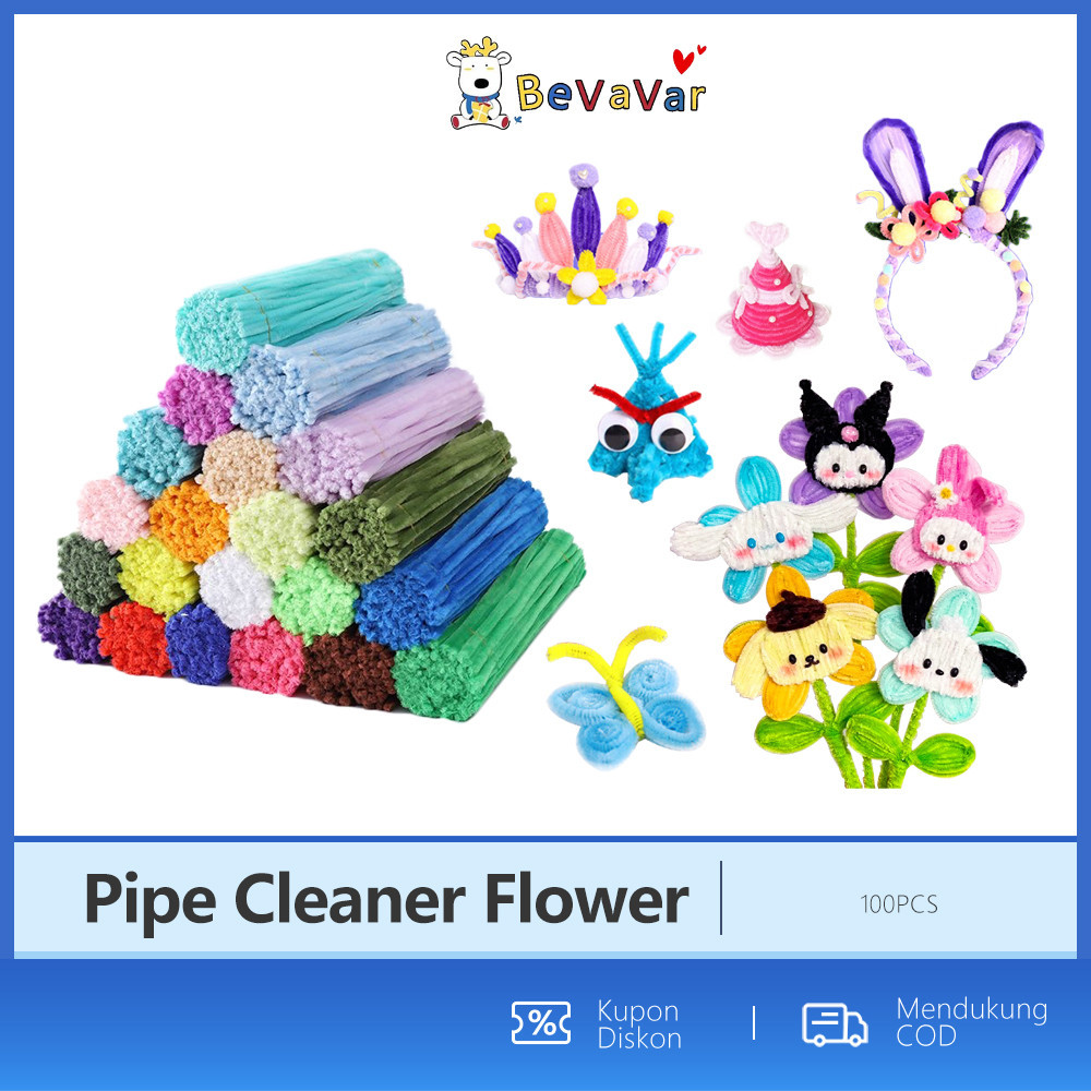 BEVAVAR Pipe Cleaner Pastel Flower Bouqet / Twist Stick Flower 100PCS