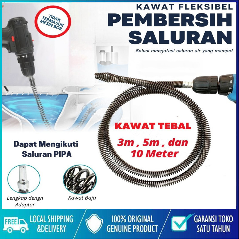 Pipe Cleaner Kawat Pembersih Saluran Pipa Mampet Dengan Adaptor Bor