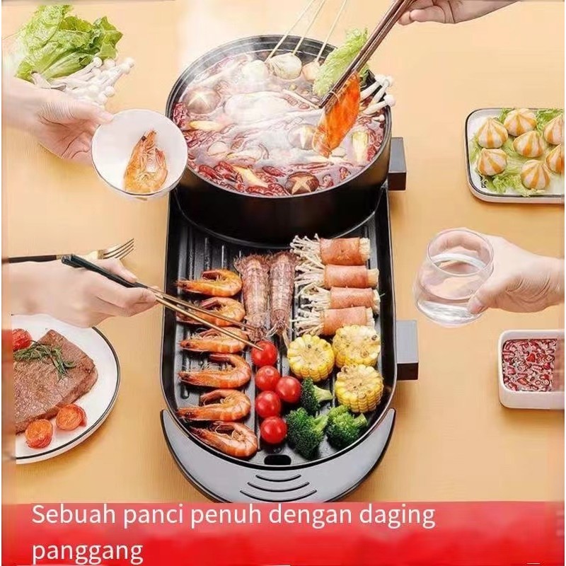 Wajan listrik multifungsi/wajan serbaguna/kompor listrik hot pot barbekyu Korea rumah tangga