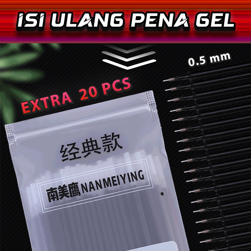 

20 ISI BELAJAR KANTOR REFIL PENA CAIR GEL 0.5 MM / ISI ULANG PENA CAIR