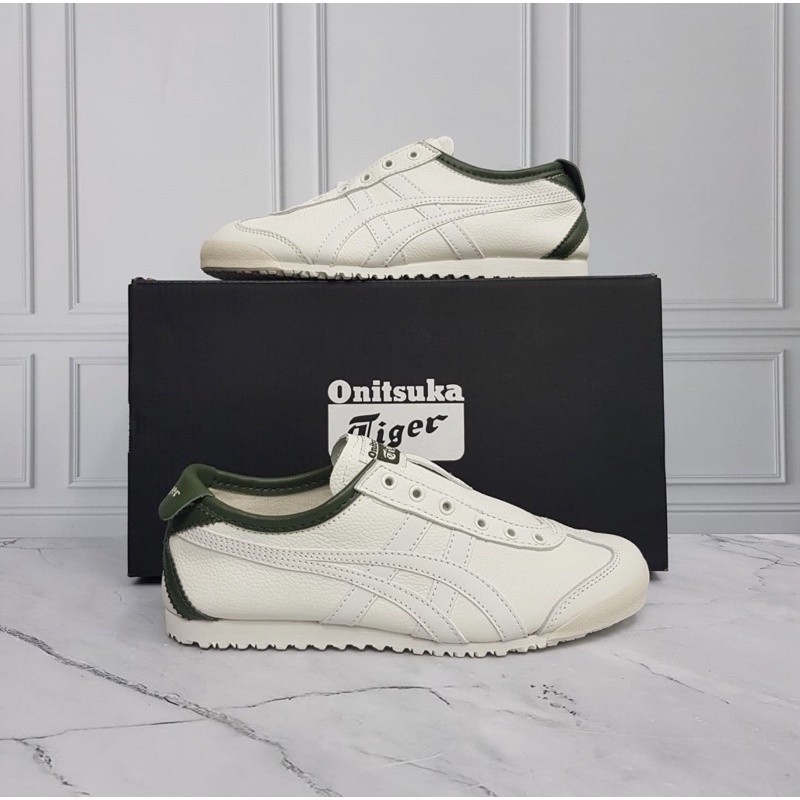 Sepatu Onitsuka Slip On Leather White Green