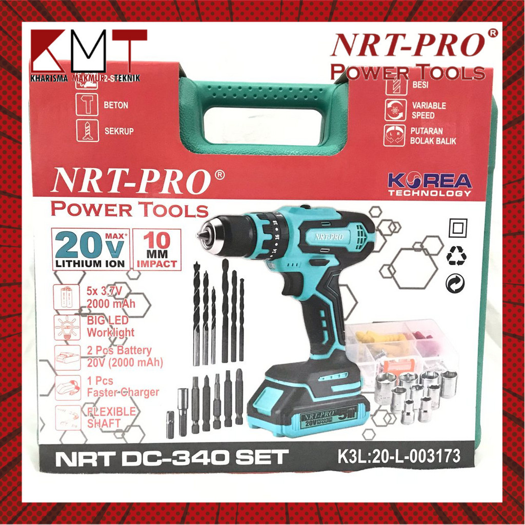 BOR BATTERY / BOR CORDLESS / BOR IMPACT DRILL 10MM DC 340 + SET NRT-PRO