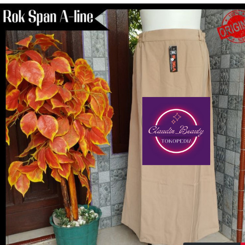 Rok Warna Cream Jumbo Rok Kerja Wanita Rok A Line Panjang Polos Formal - Cream, S
