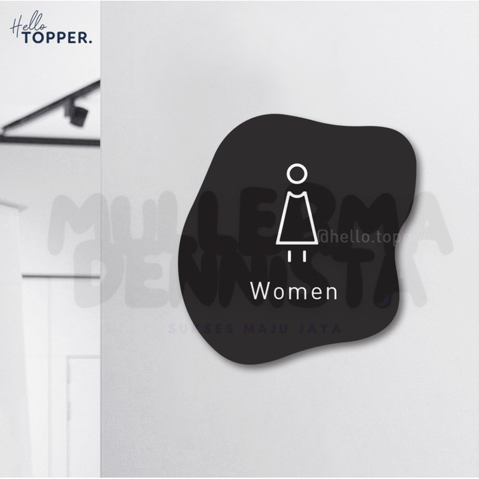 

Toilet Women Wanita Sign Board Akrilik Print Signage Acrylic Petunjuk - Hitam, Half Round