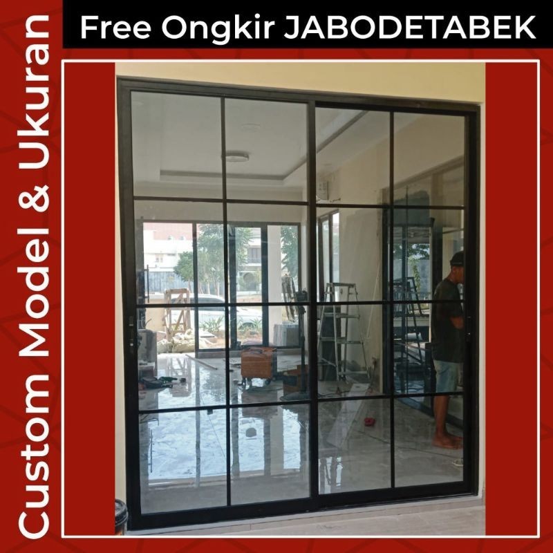 promo PINTU KACA SLIDING GESER ORNAMEN DUA DAUN L140XT200 CUSTOM UKURAN, MODEL DAN WARNA, NUSANTARA 